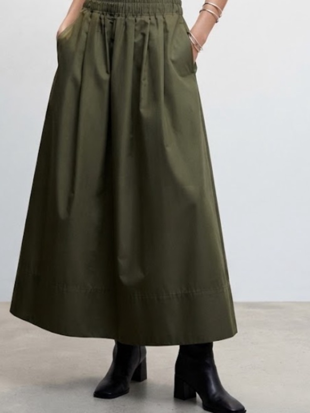 Zara Olive Military Green Elastic Waist Pocket Maxi Skirt Size XS NWOT